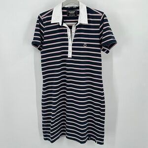 Holbrook Sweden Navy & Pink Striped Cotton Dress Size Large